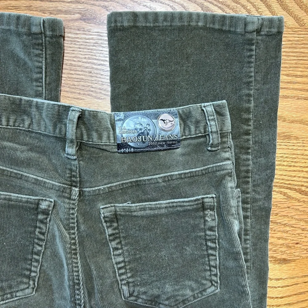 Vintage Women's Hao Jun Olive HR Corduroy Flare Pants Size 26 - Picture 3 of 9